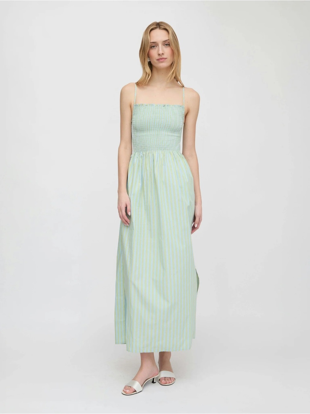 Hill House Light Green Striped Smocked Maxi Dress
